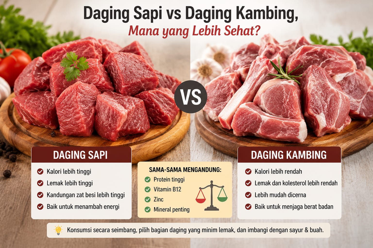 Daging Sapi vs Daging Kambing, Mana yang Lebih Sehat?