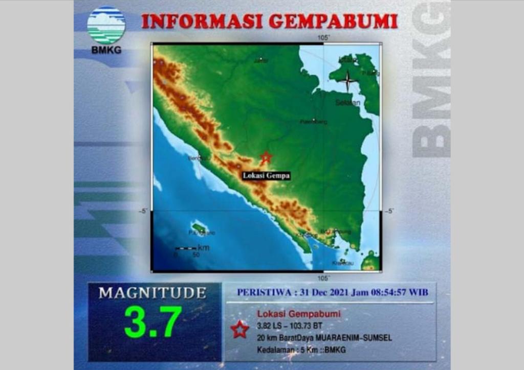 Muara Enim Diguncang Gempa Magnitudo 3,7