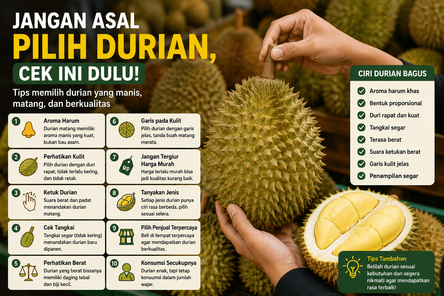 Jangan Asal Pilih Durian, Cek Ini Dulu Agar Dapat yang Manis dan Matang