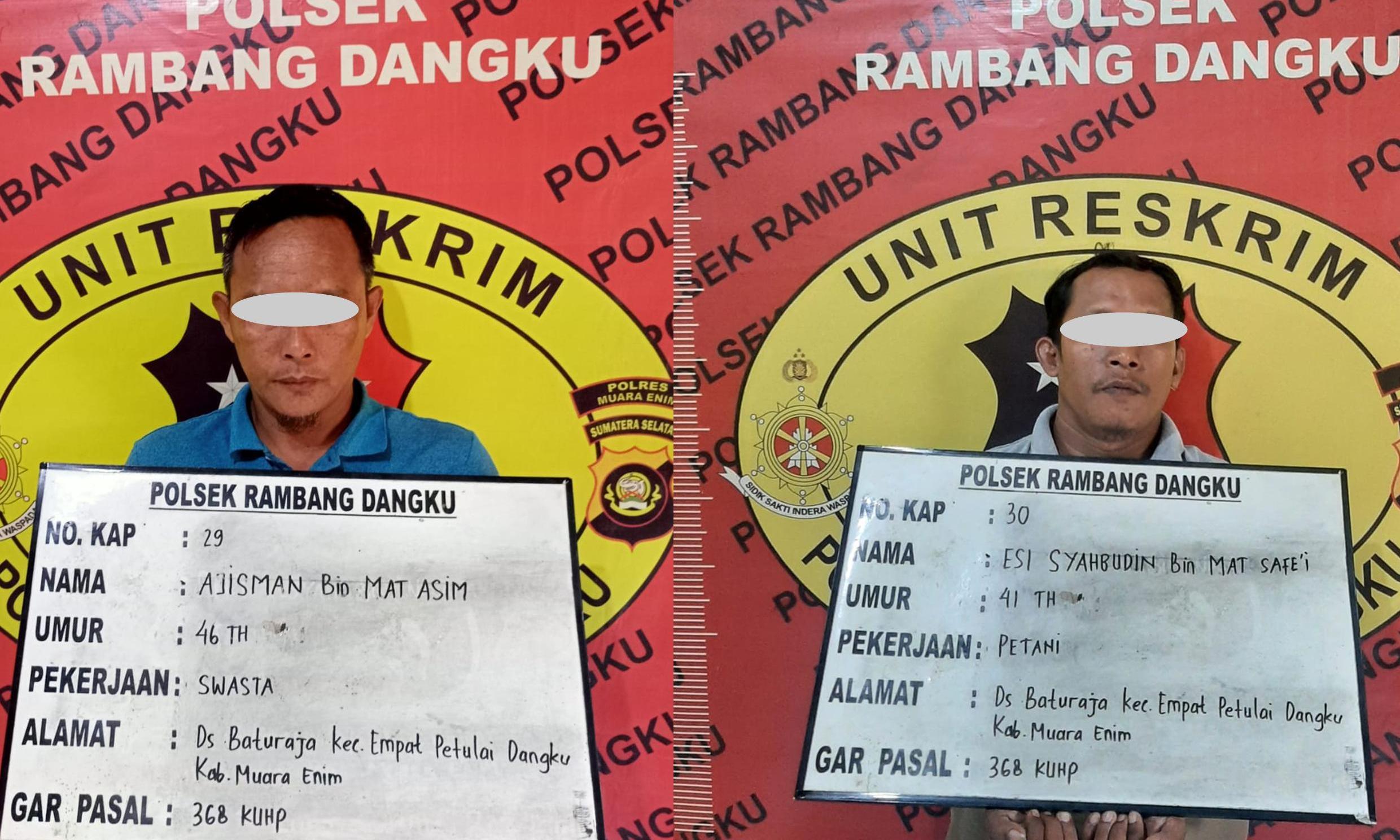 Peras Kontraktor, Dua Pria Ini Ditangkap Tim Tarantula Polsek Rambang Dangku