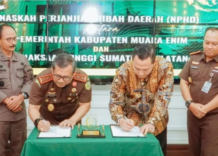 Pj Bupati Muara Enim-Kajati Sumsel Tandatangani NPHD Dukungan Pembangunan Sport Center