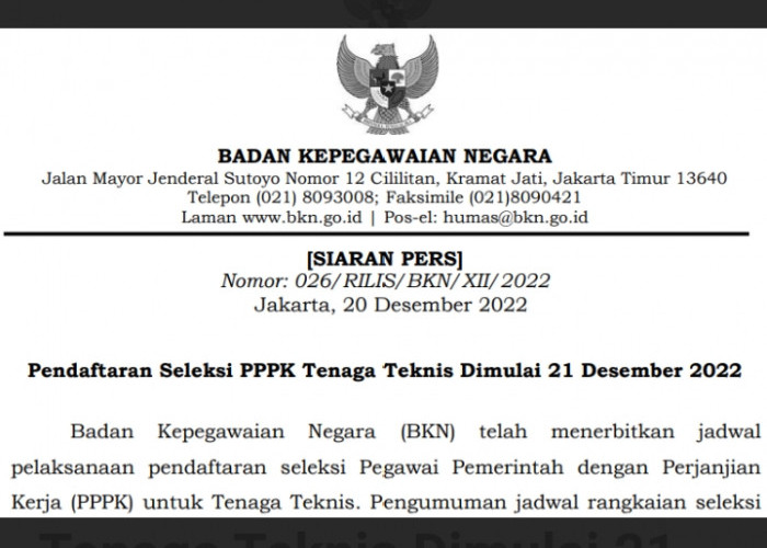 Resmi, Pendaftaran Seleksi PPPK Tenaga Teknis Dimulai Hari Ini 21 Desember 2022