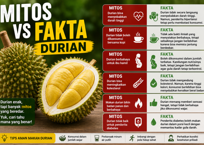 Mitos vs Fakta Durian: Benarkah Bisa Picu Darah Tinggi dan Berbahaya untuk Tubuh? Simak di Sini