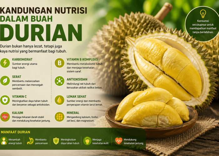 Berikut Ini Kandungan Nutrisi dalam Buah Durian, Si Raja Buah yang Kaya Manfaat