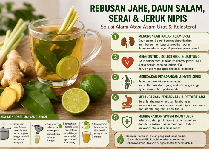 Jangan Panik! Kolestrol dan Asam Urat Bisa Diatasi dengan Minum Air Rebusan Jahe, Daun Salam, Serai dan Jeruk