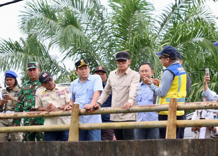 Pj Gubernur Dampingi Wamendagri Tinjau Saluran Irigasi Pertanian di Kawasan Tanjung Lago Banyuasin